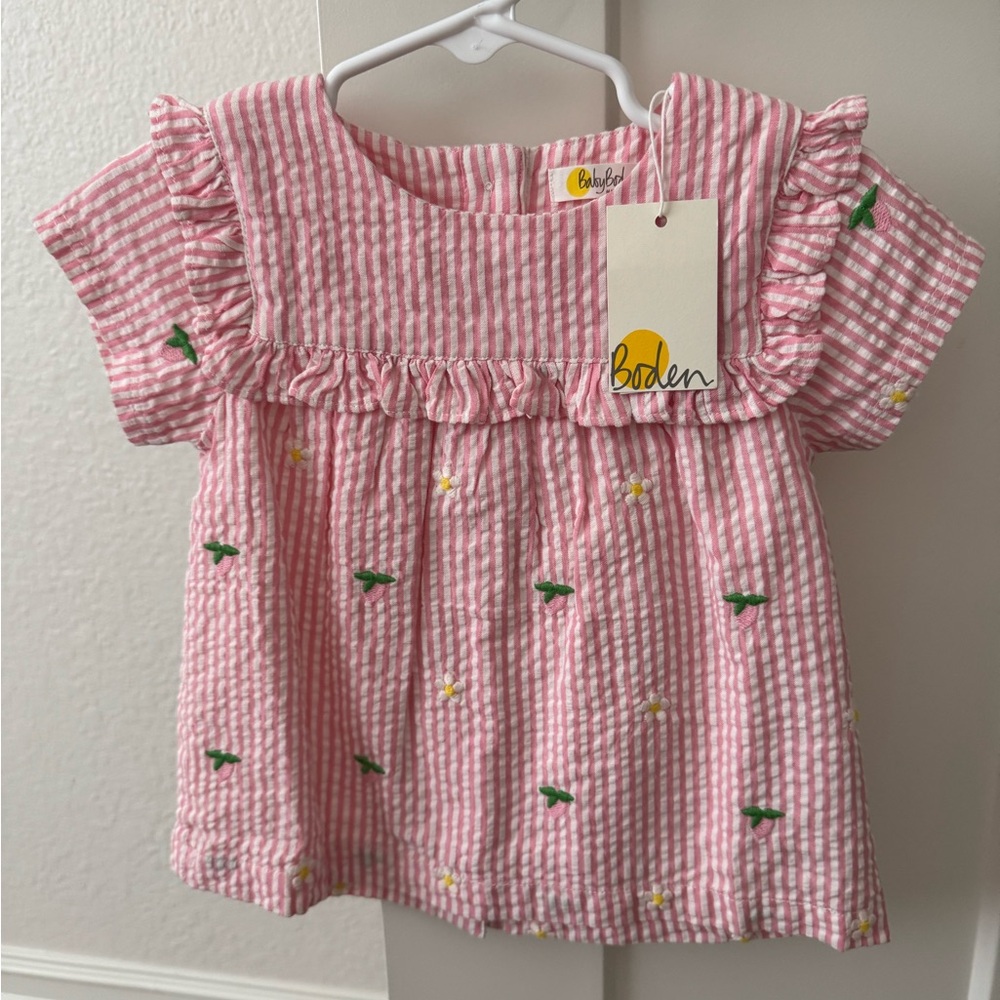 Baby Boden Pink Seersucker Top NWT